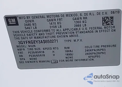 2010 Cadillac Srx Standard z USA, uszkodzony, nr VIN 3GYFNGEY3AS650271